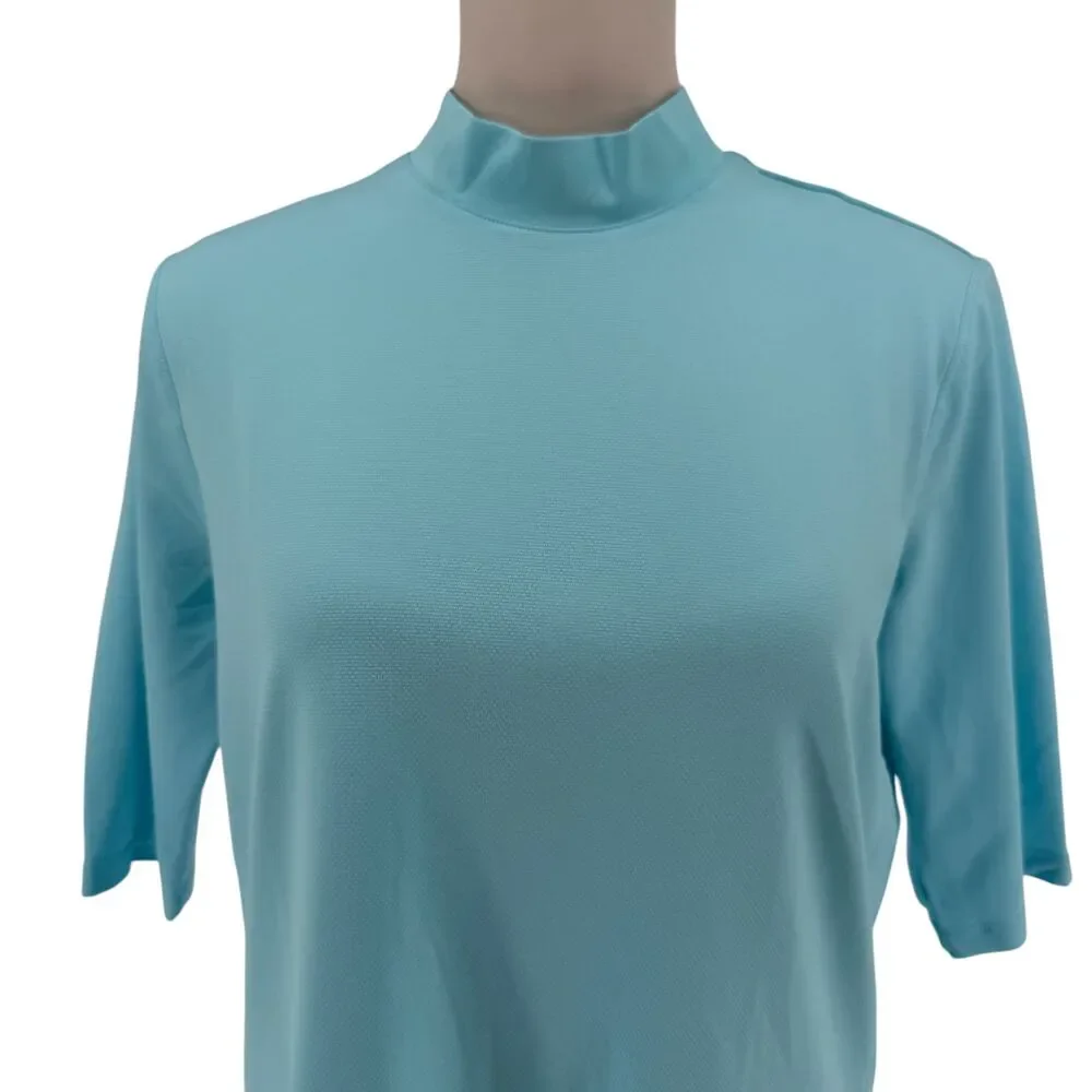 Adidas Golf Shirt Women's Large Bliss Blue Mock Neck UPF 50 Stretch HM5543 NWT - Picture 4 of 14